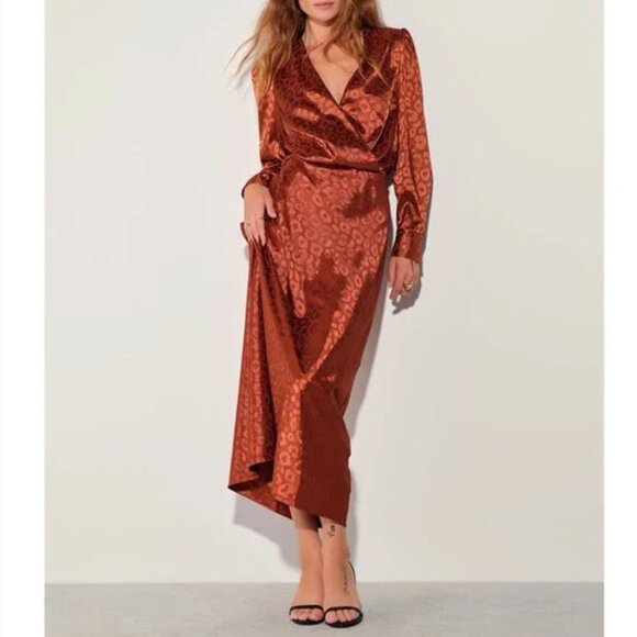 FAVORITE DAUGHTER Rust Tone on Leopard Print Joan Maxi Dress Size Small - Picture 2 of 11